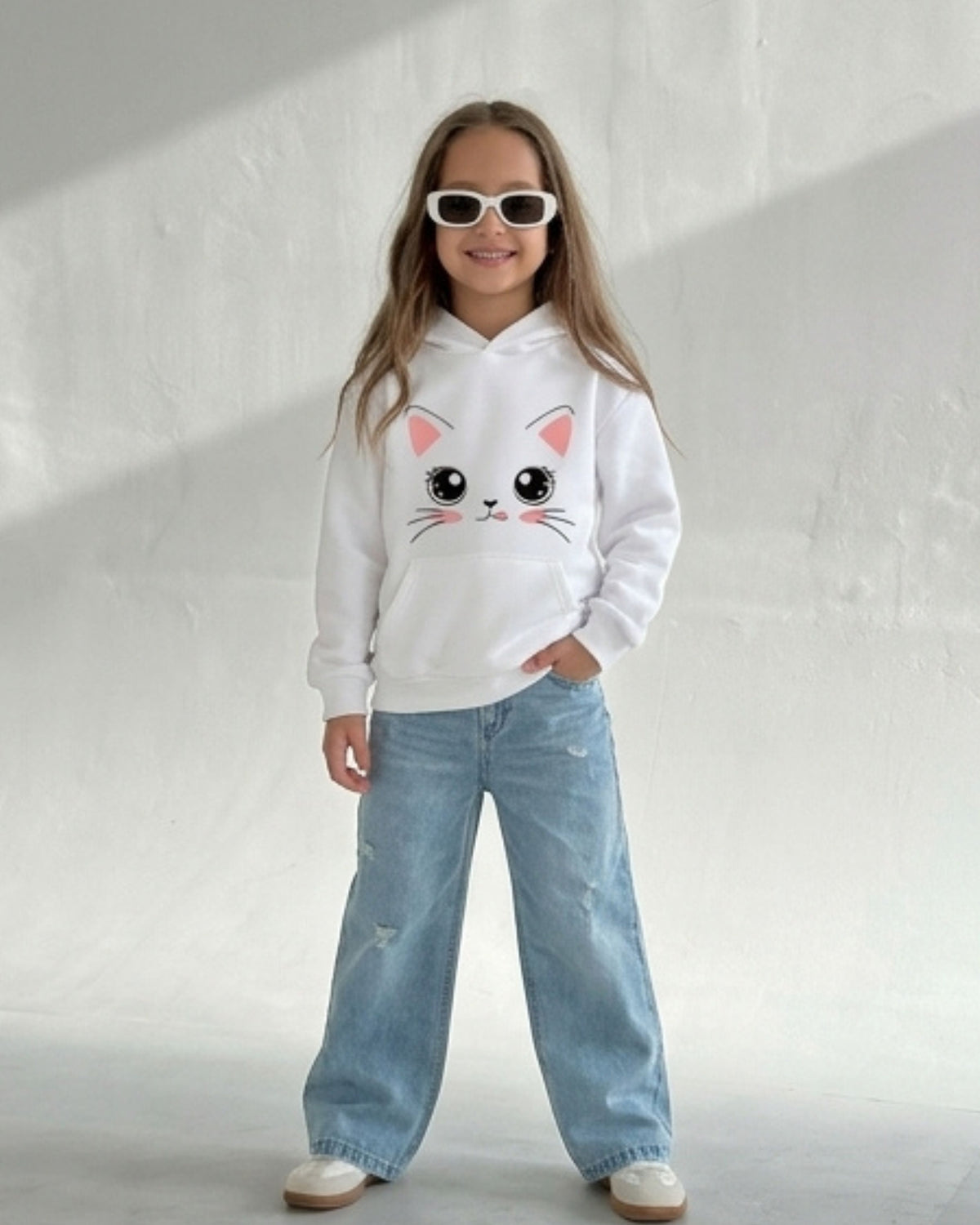 White Kitty Girls Hoodie
