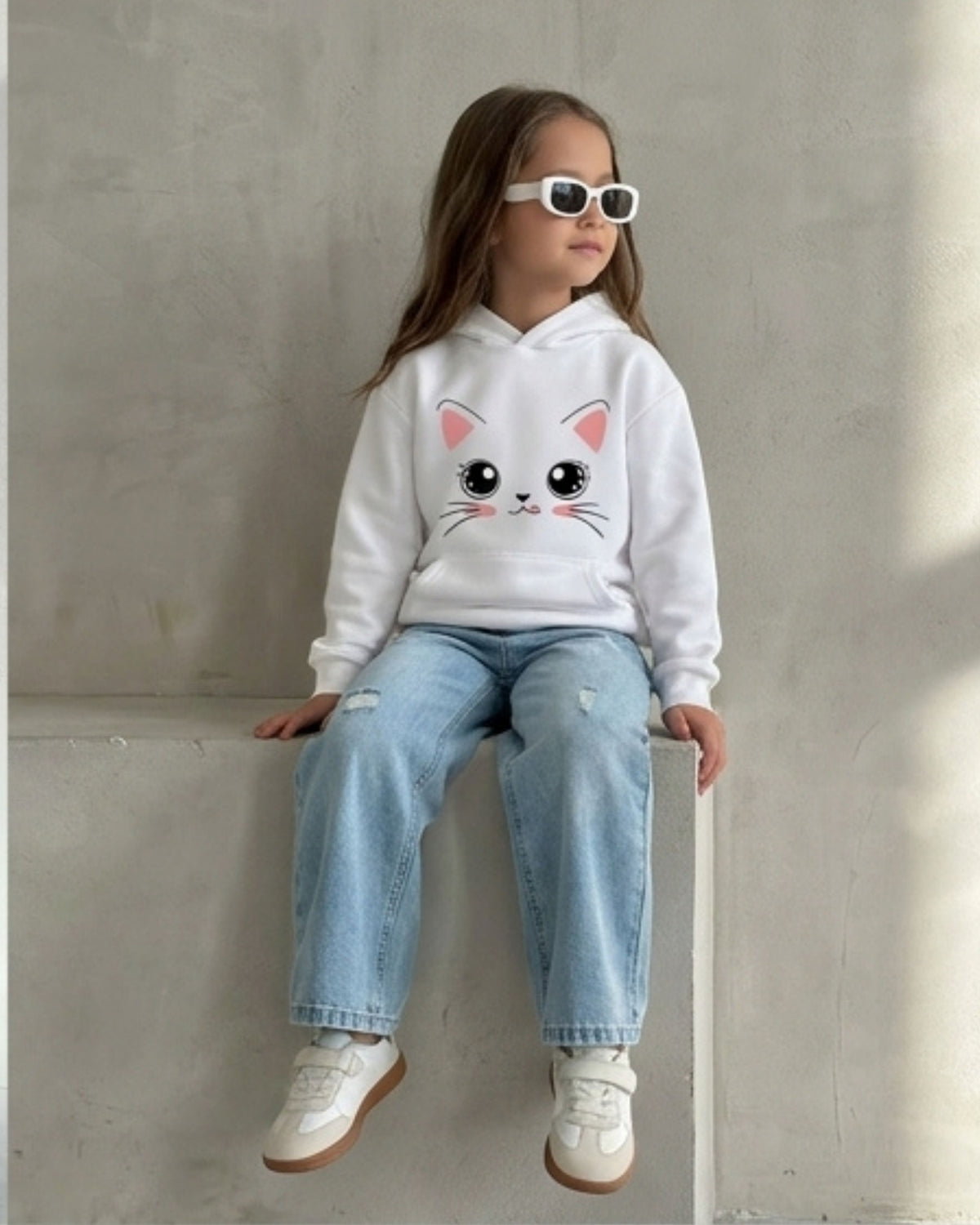 White Kitty Girls Hoodie
