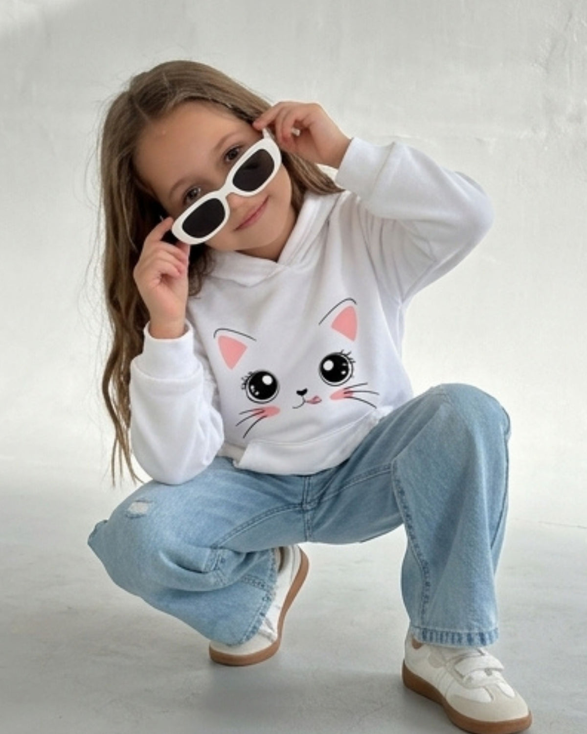 White Kitty Girls Hoodie
