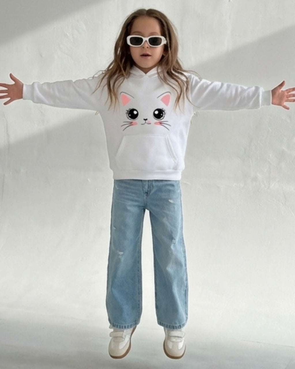 White Kitty Girls Hoodie
