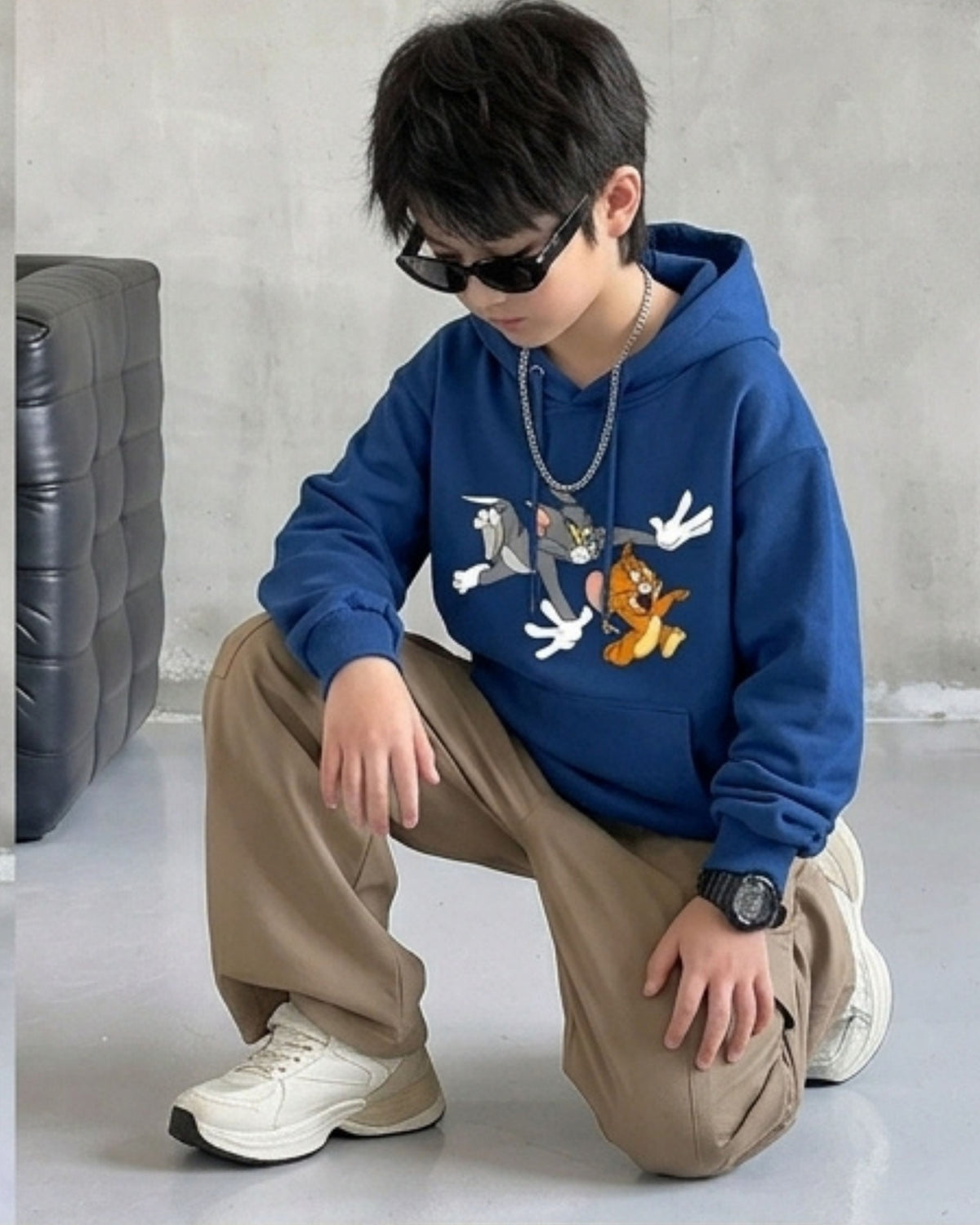 Blue Tom And Jerry Boys Hoodie