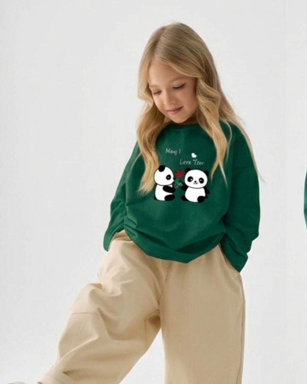 Green Panda Girls Sweatshirt
