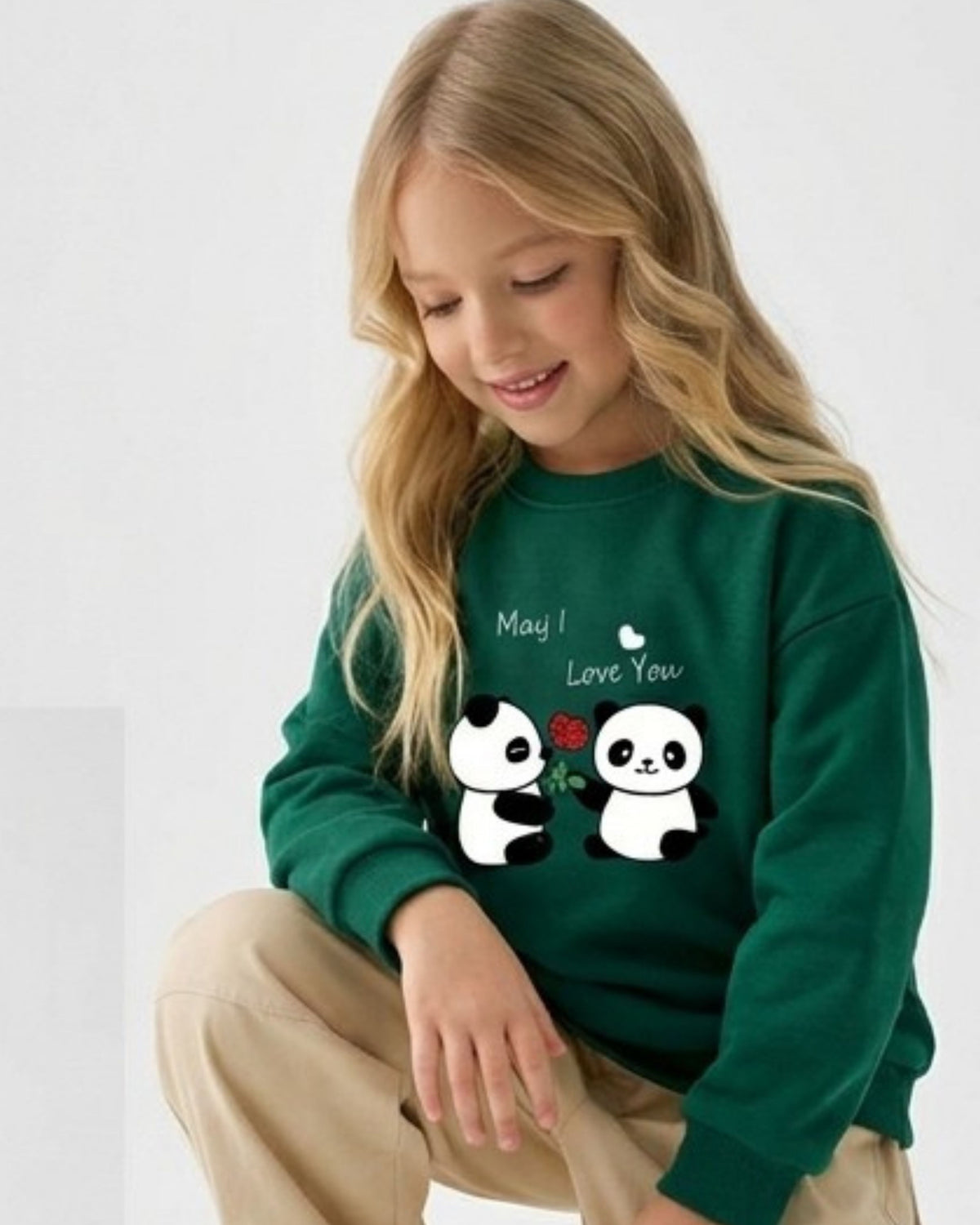 Green Panda Girls Sweatshirt