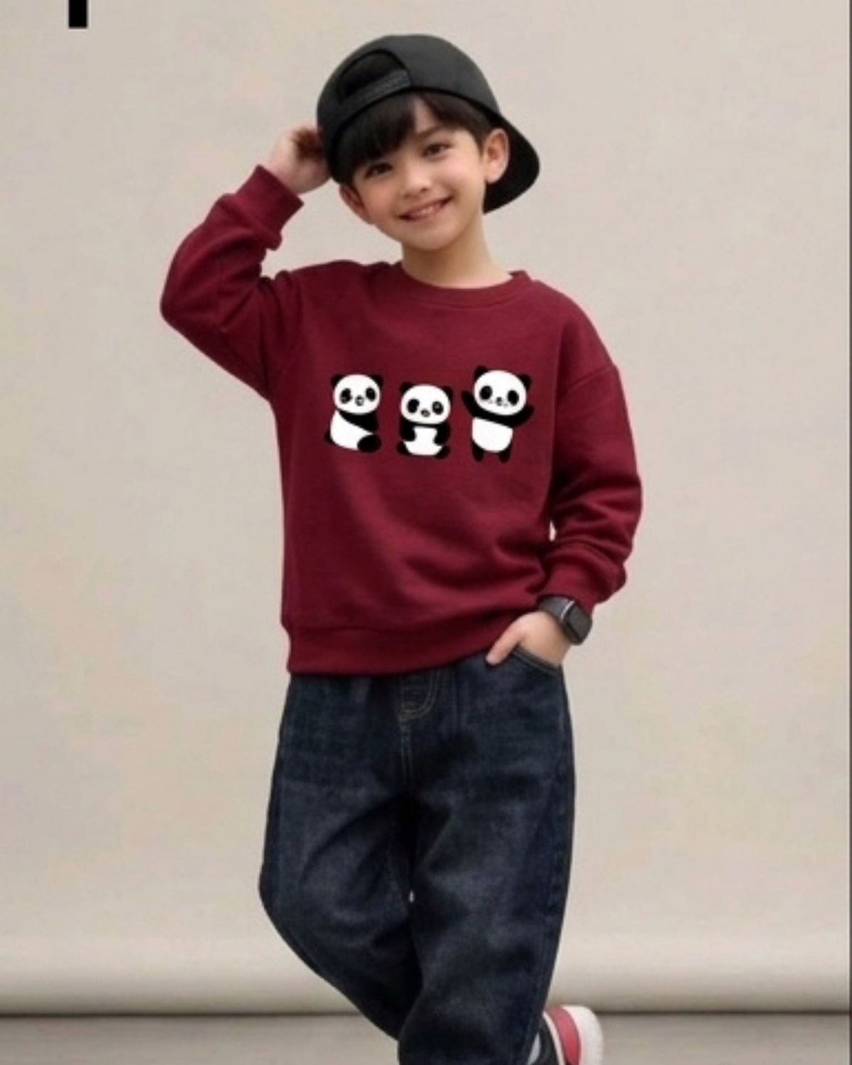 Maroon Panda Kids Sweatshirt