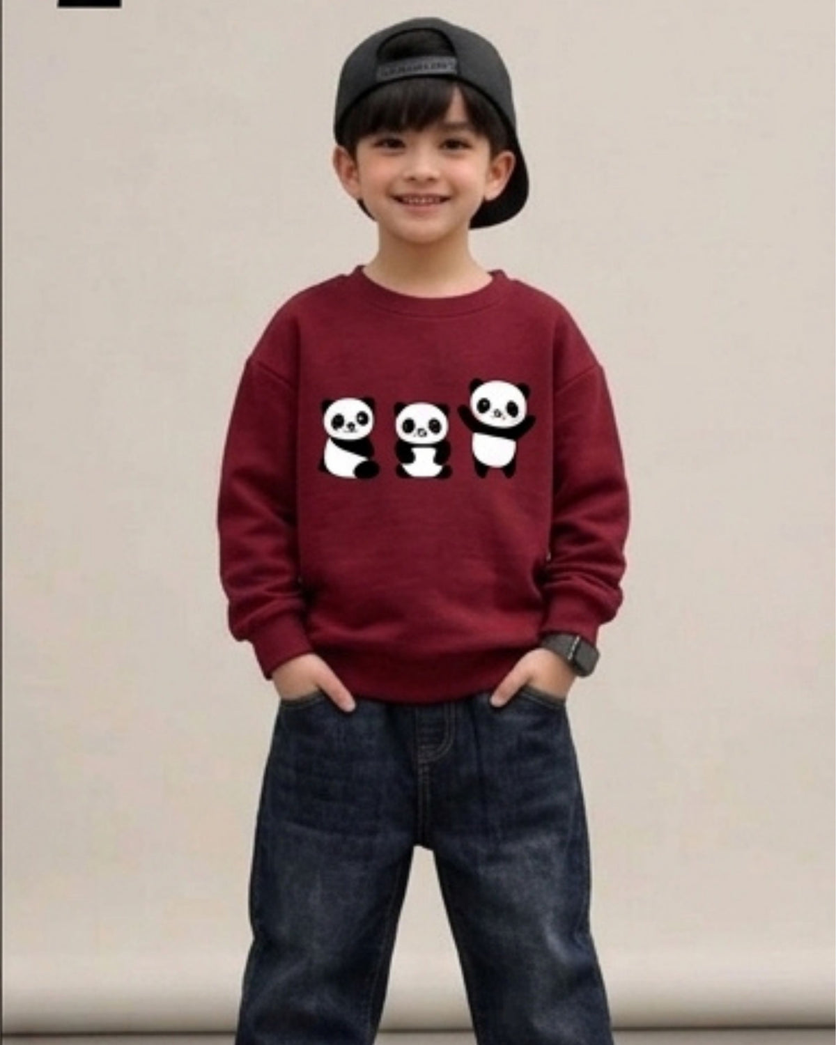 Maroon Panda Kids Sweatshirt